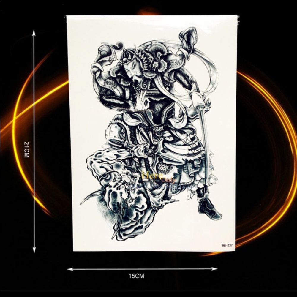 Tattoo HB-237 Chinese Warrior Design Temporary Tattoo in Black